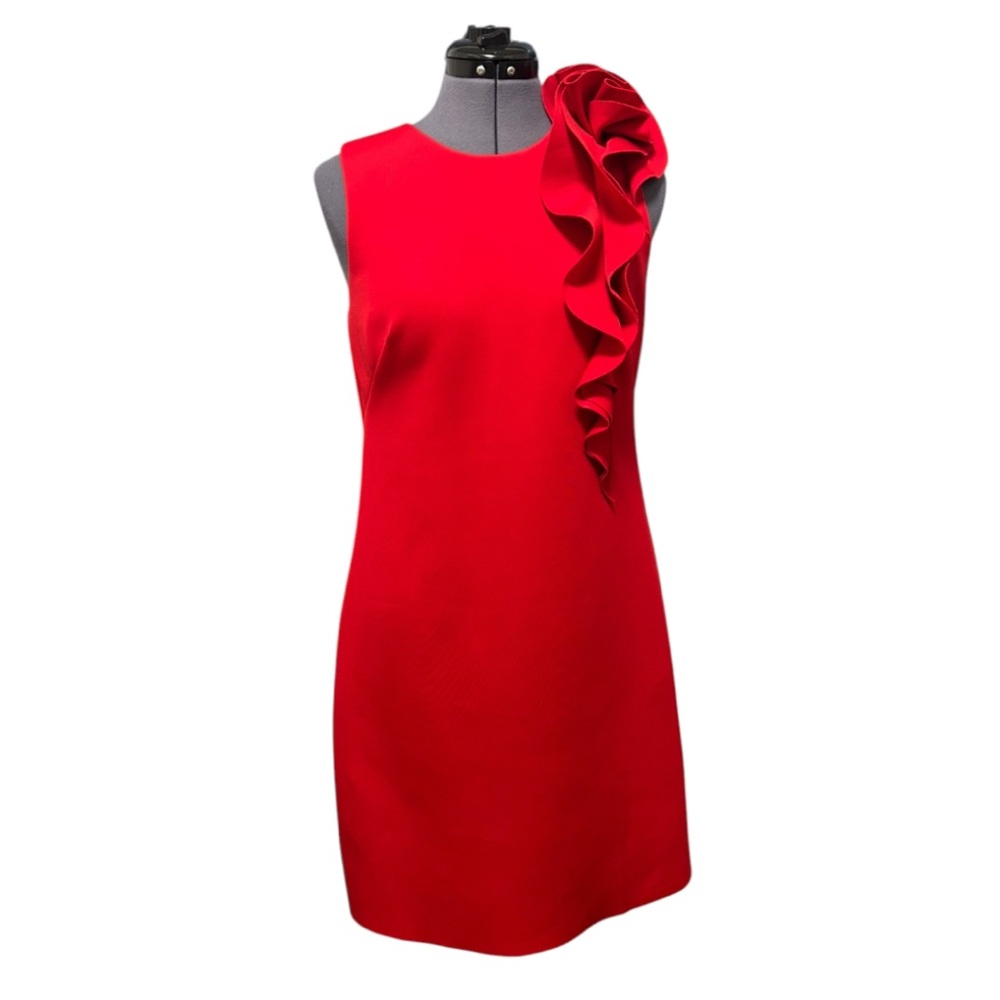 JW Jason Wu Elegant Red Sleeveless Dress with Ruffle Detail